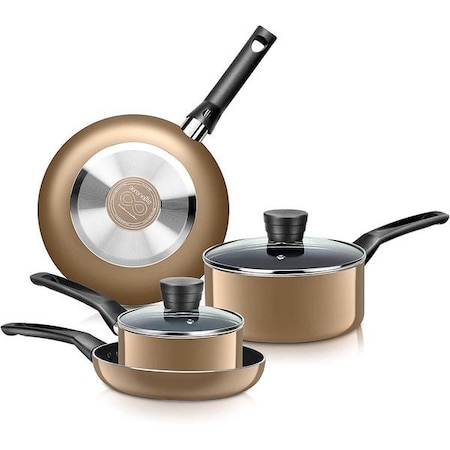 Serenelife Kitchenware Pots & Pans Set - Basic Kitchen Cookware, Black Non-Stick Coating Inside, Heat Resistant SLCW6GLD